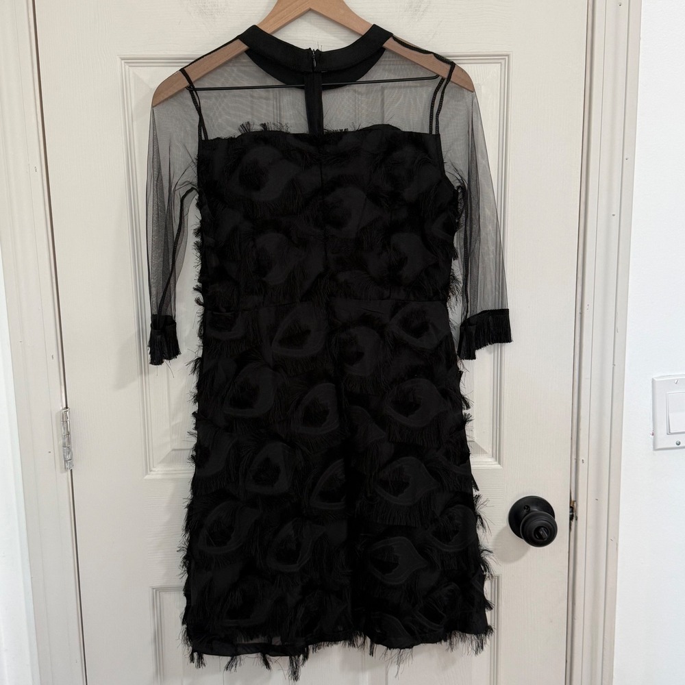 Whimsigoth Dress Womens XS Black Eyelash Fringe Mesh Yoke Cocktail LBD Gothic - Picture 2 of 10